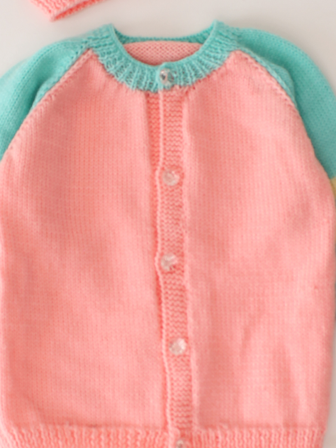 Woonie Handknitted Striped Sleeve Cardigan Set- Peach