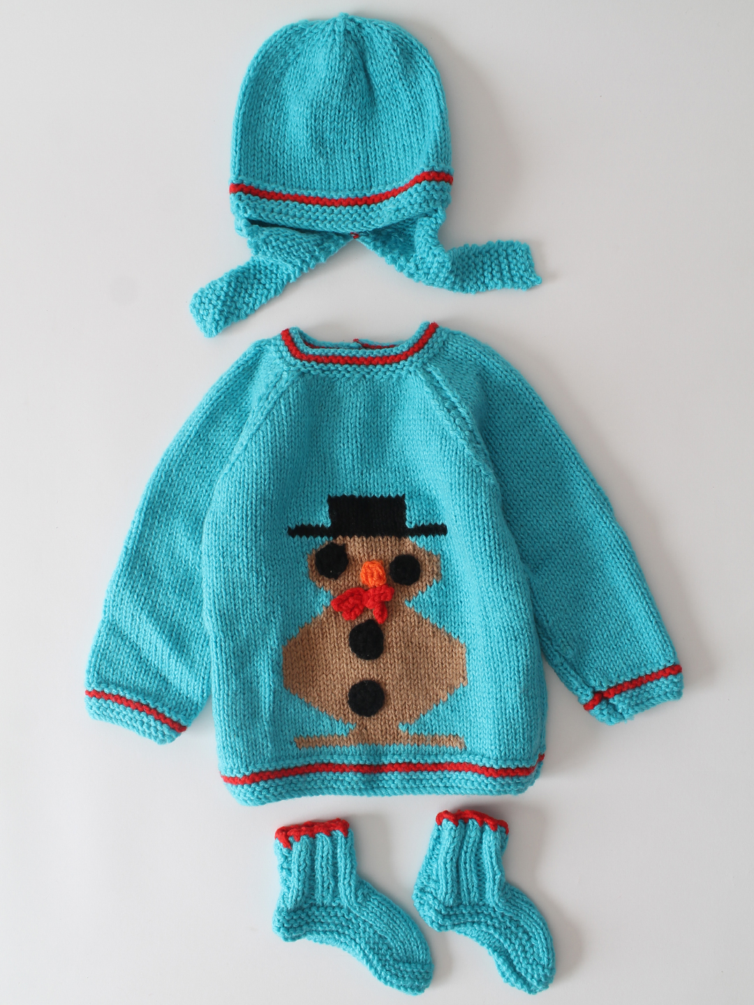 Woonie Handknitted Snowman Sweater Set- Blue