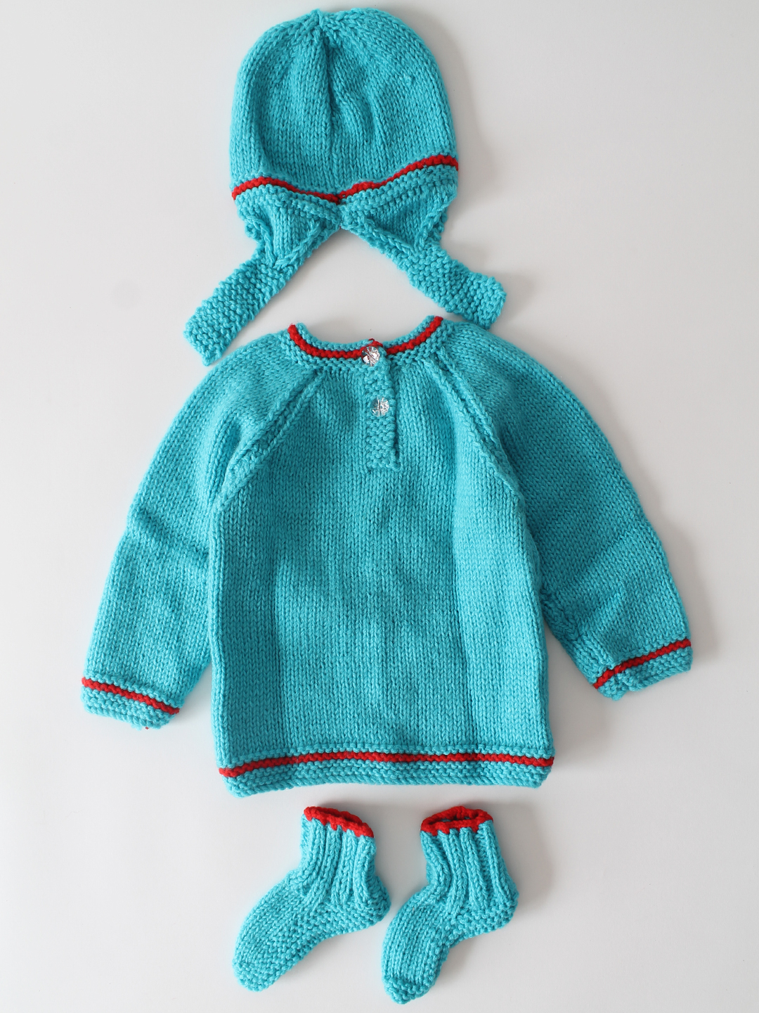 Woonie Handknitted Snowman Sweater Set- Blue