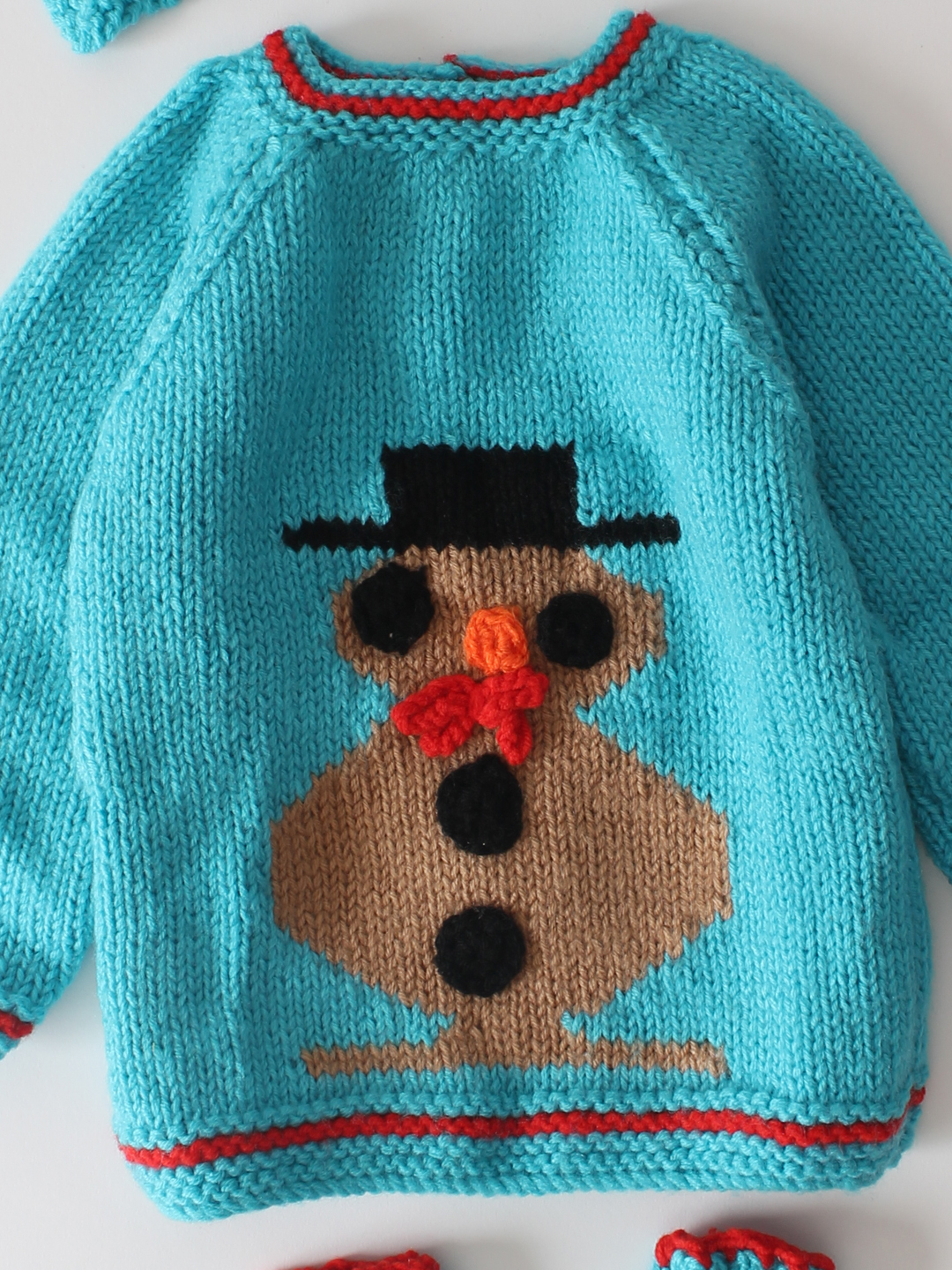 Woonie Handknitted Snowman Sweater Set- Blue