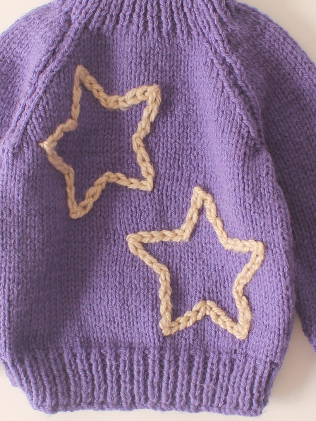 Woonie Handknitted Star Embroidered Pullover-Purple