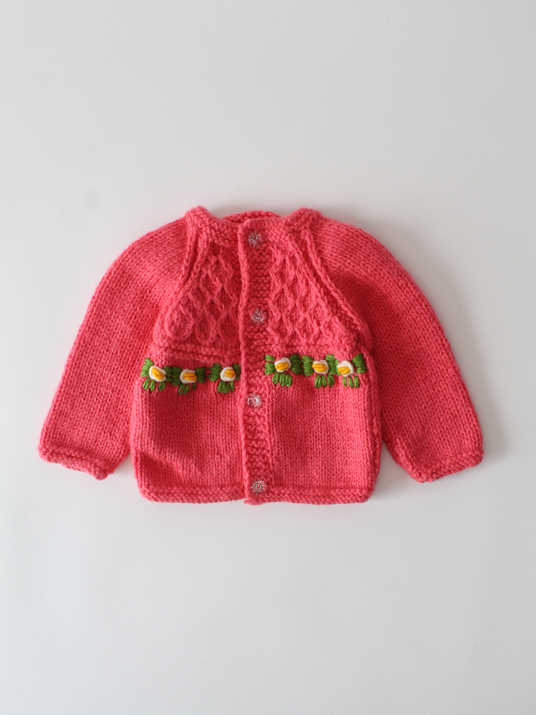 Woonie Handknitted Embroidered Cardigan- Pink