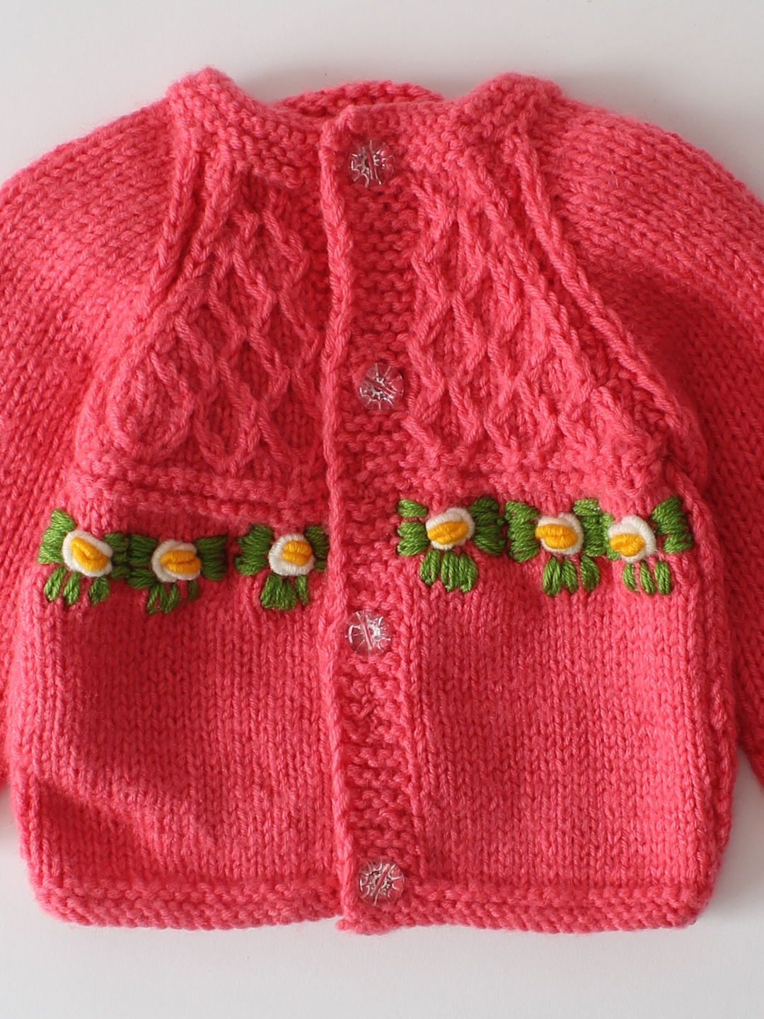 Woonie Handknitted Embroidered Cardigan- Pink