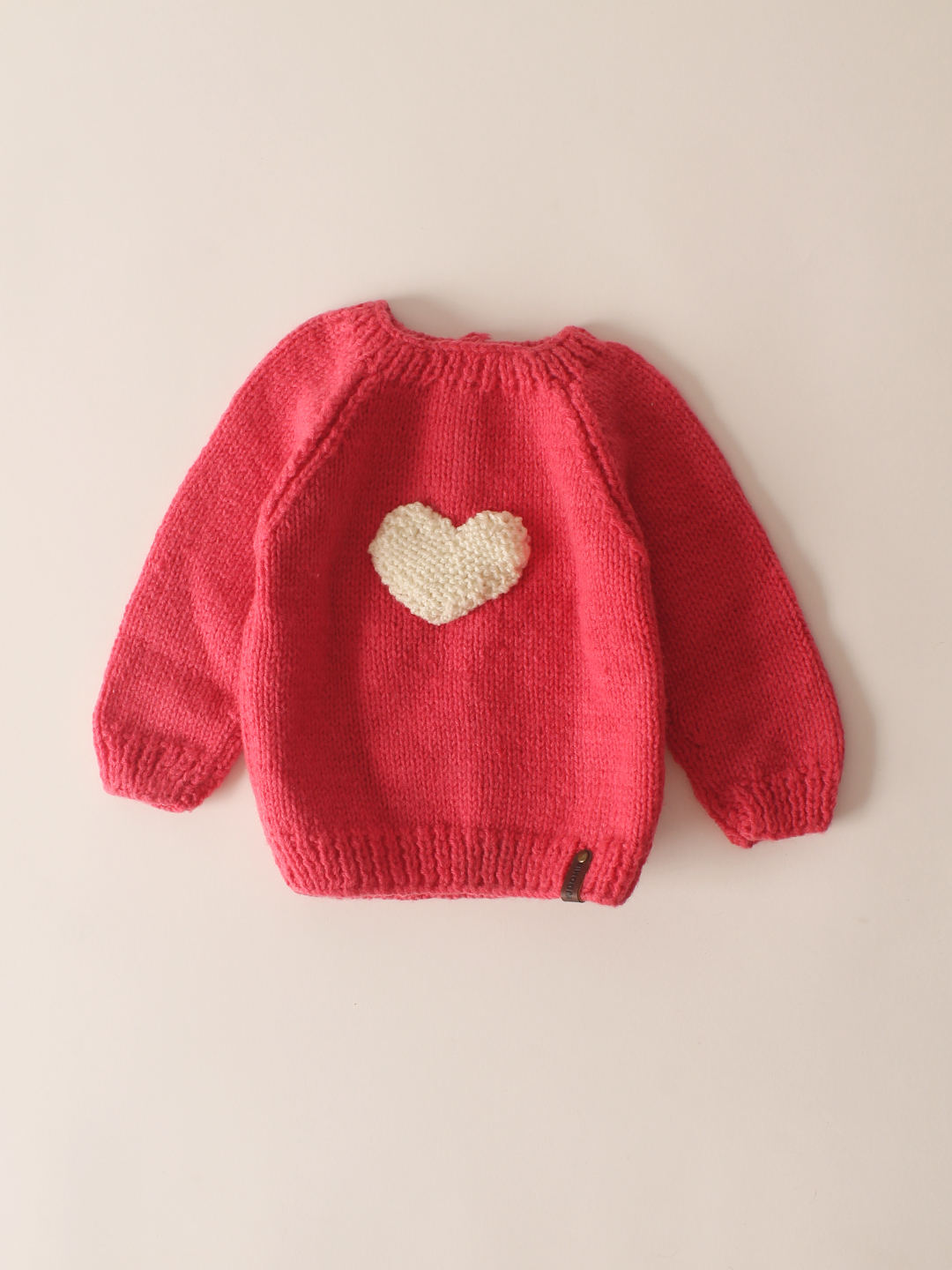 Woonie Handknitted Heart Applique Cardigan- Pink
