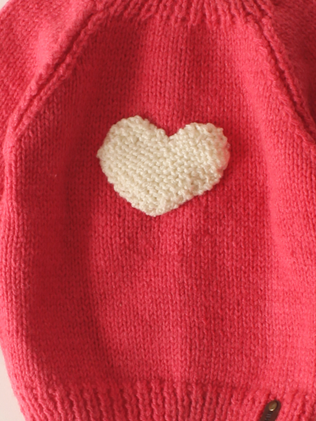 Woonie Handknitted Heart Applique Cardigan- Pink