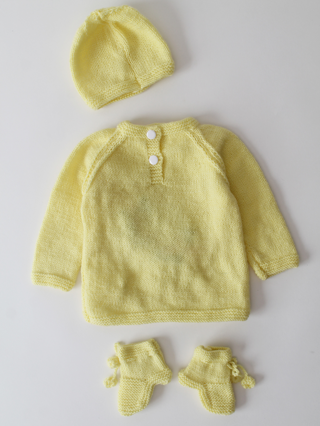 Woonie Handknitted Heart and Flowers Sweater Set -Yellow