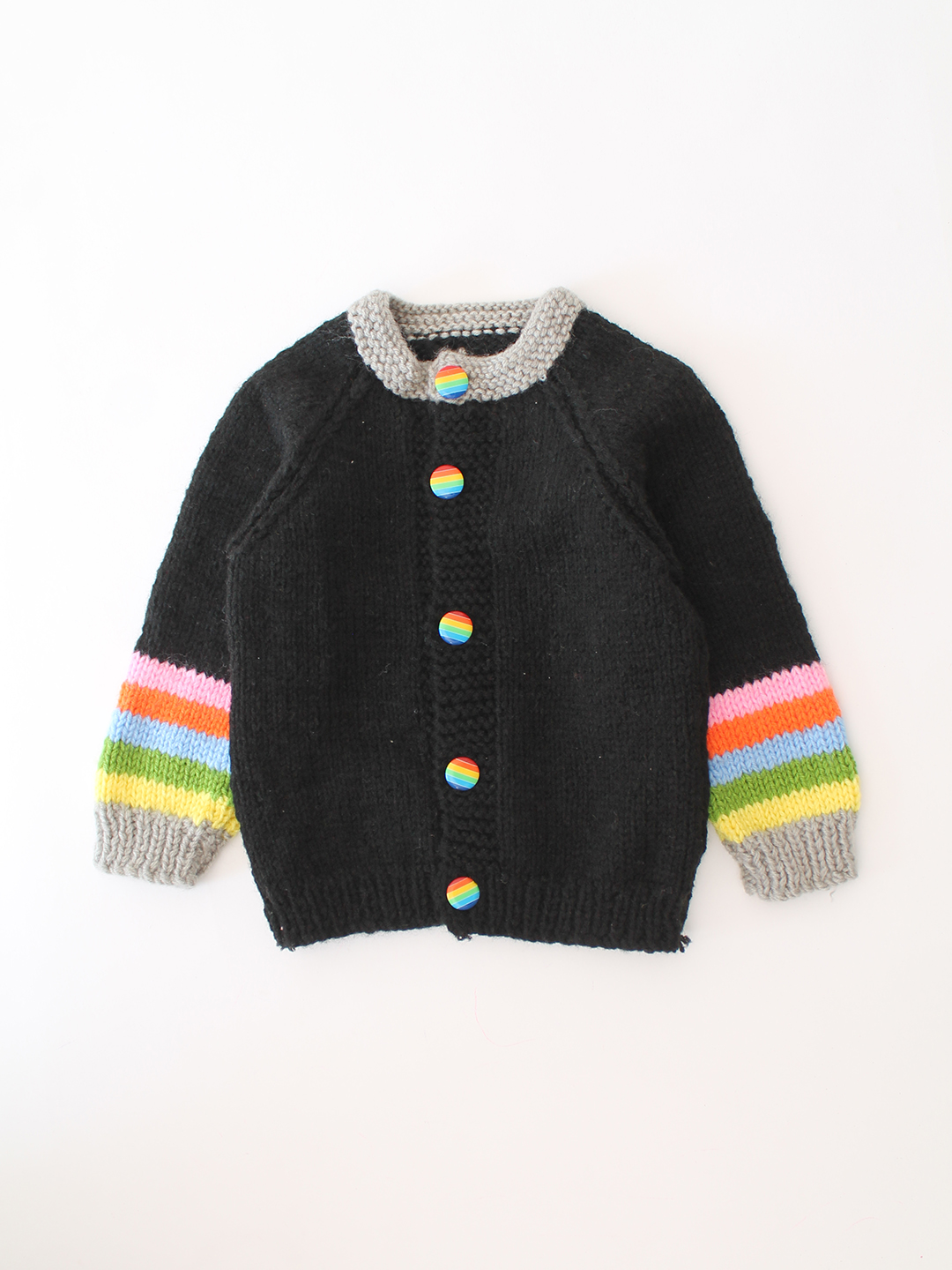 Woonie Handknitted Striped Sleeve Cardigan - Black