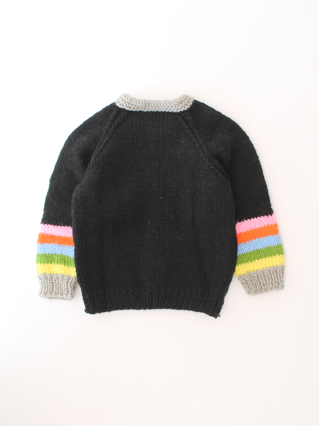 Woonie Handknitted Striped Sleeve Cardigan - Black