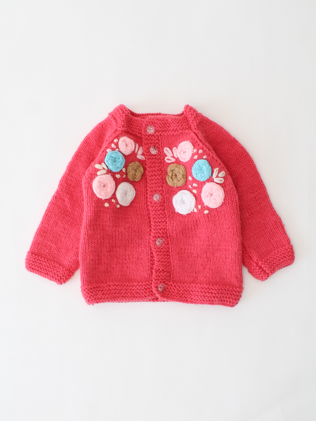 Woonie Handknitted Floral Embroidered Cardigan - Pink