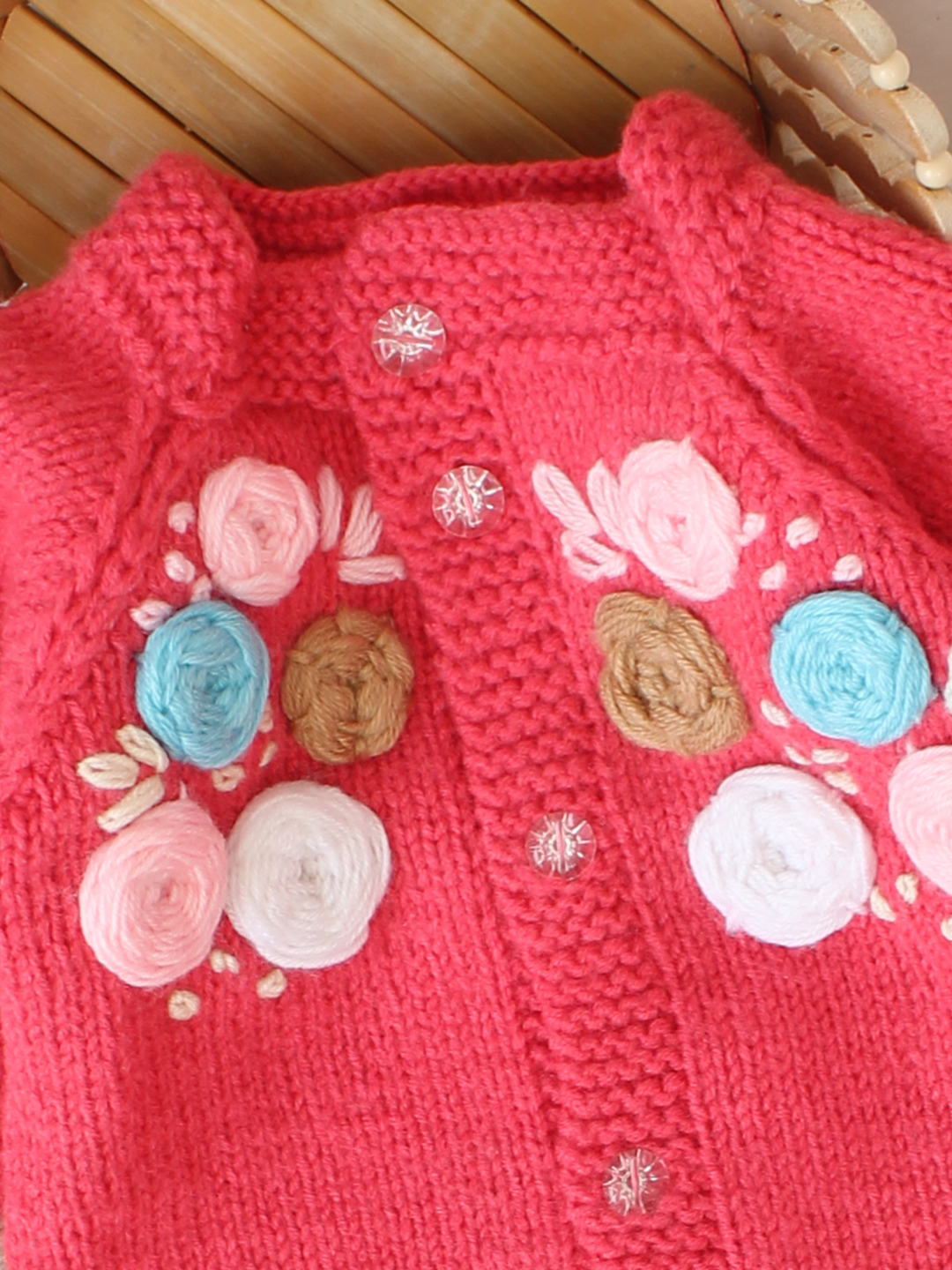 Woonie Handknitted Floral Embroidered Cardigan - Pink