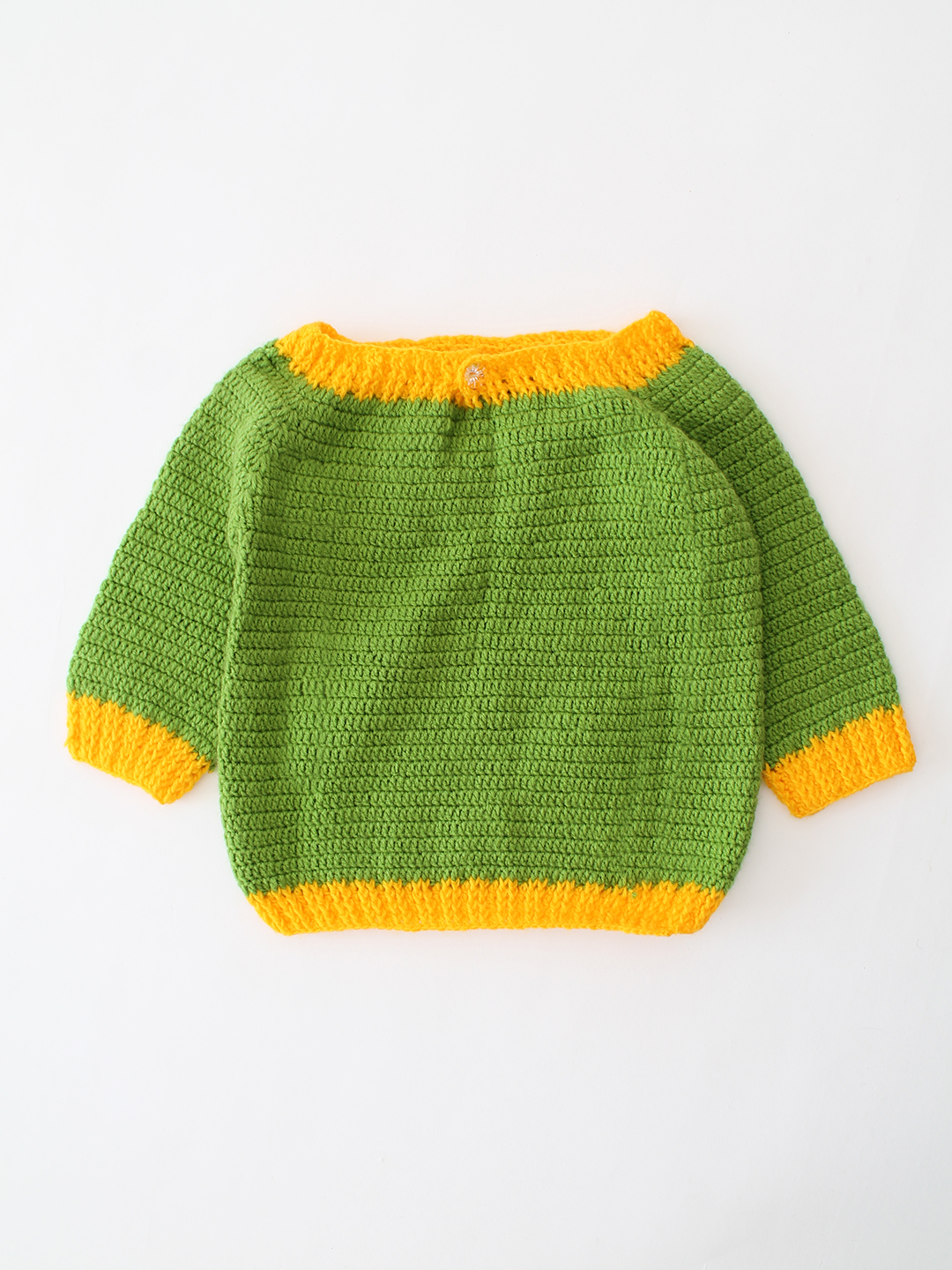 Woonie Handmade Crochet Sunflower Applique Sweater - Green