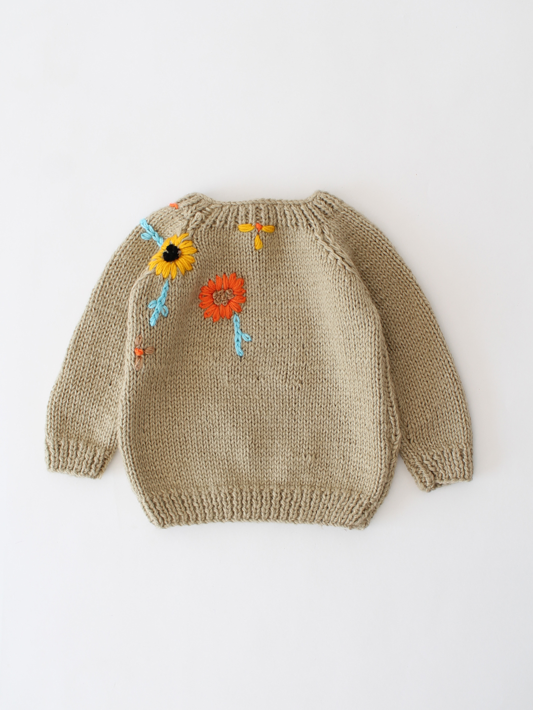 Woonie Handknitted Floral Embroidered Sweater - Beige