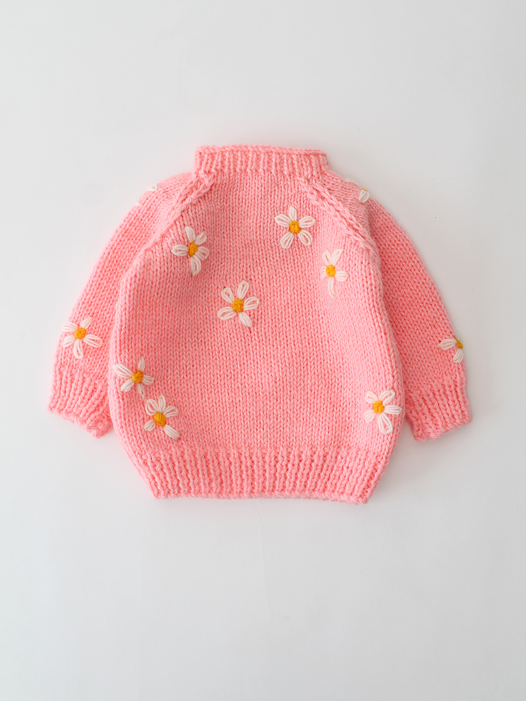 Woonie Handknitted Daisy Embroidered Sweater - Peach