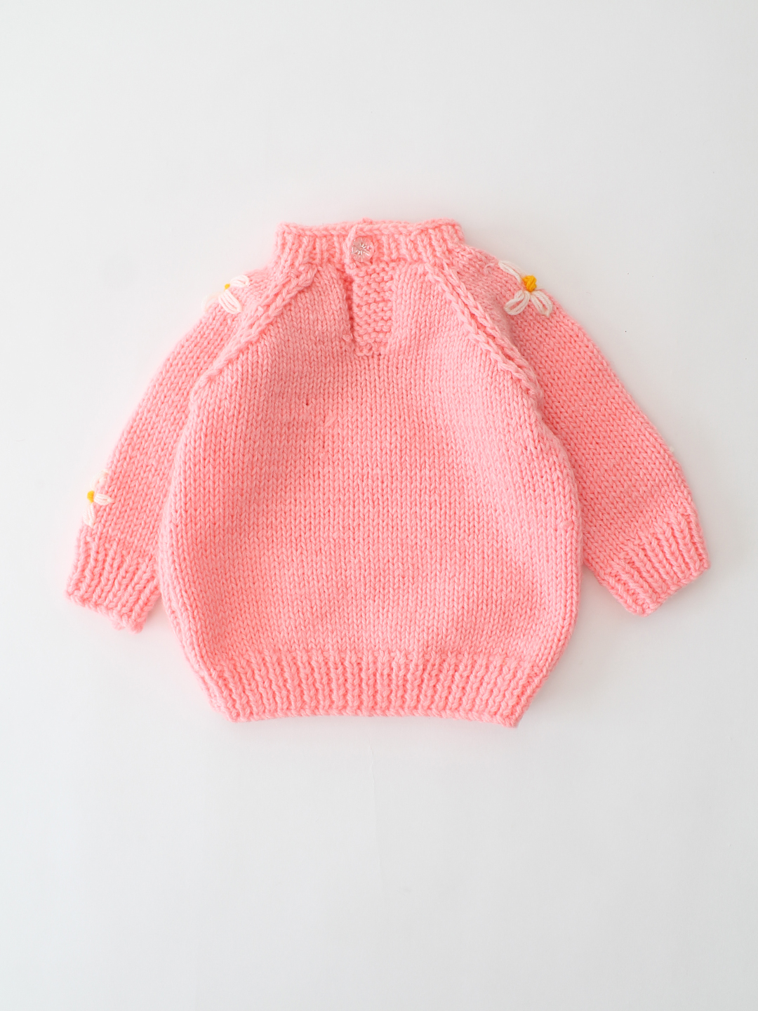 Woonie Handknitted Daisy Embroidered Sweater - Peach