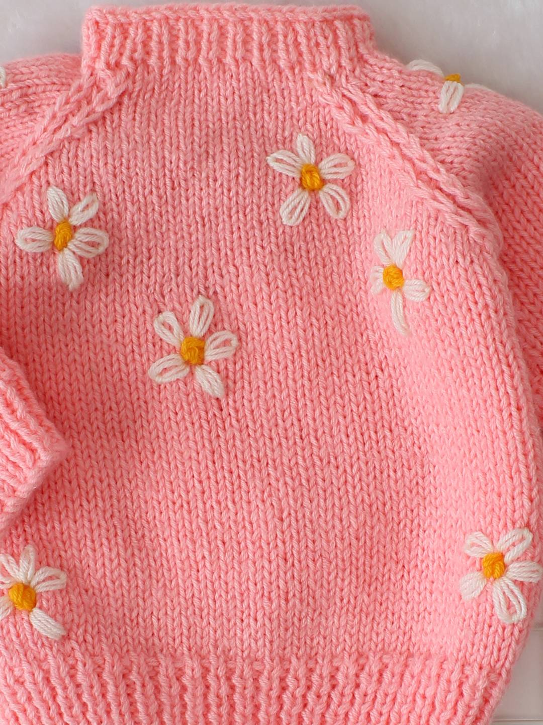 Woonie Handknitted Daisy Embroidered Sweater - Peach