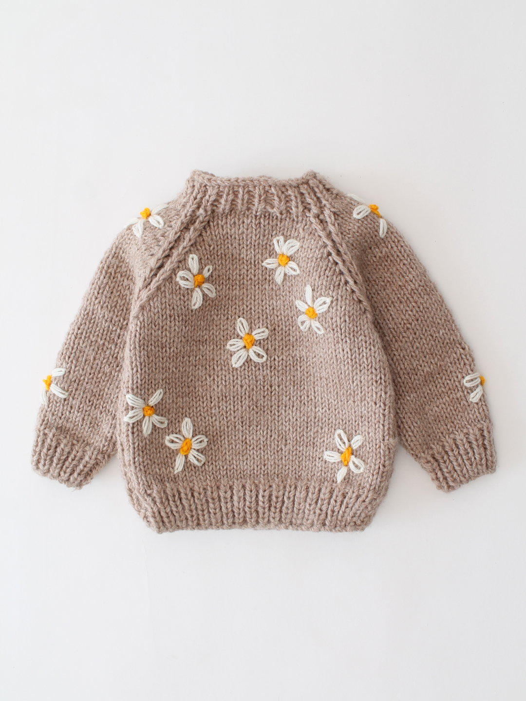 Woonie Handknitted Daisy Embroidered Sweater - Beige