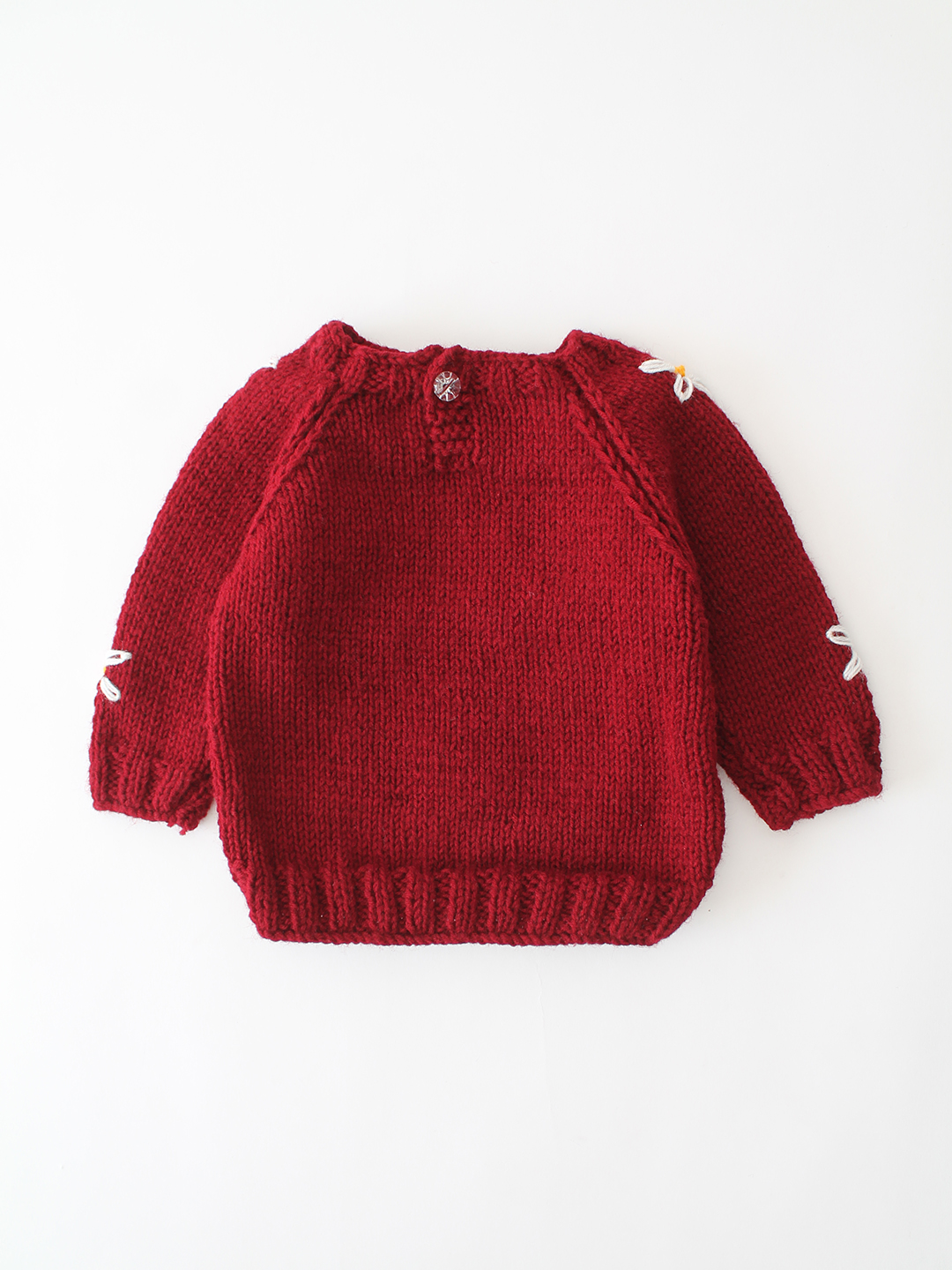 Woonie Handknitted Daisy Embroidered Sweater - Maroon
