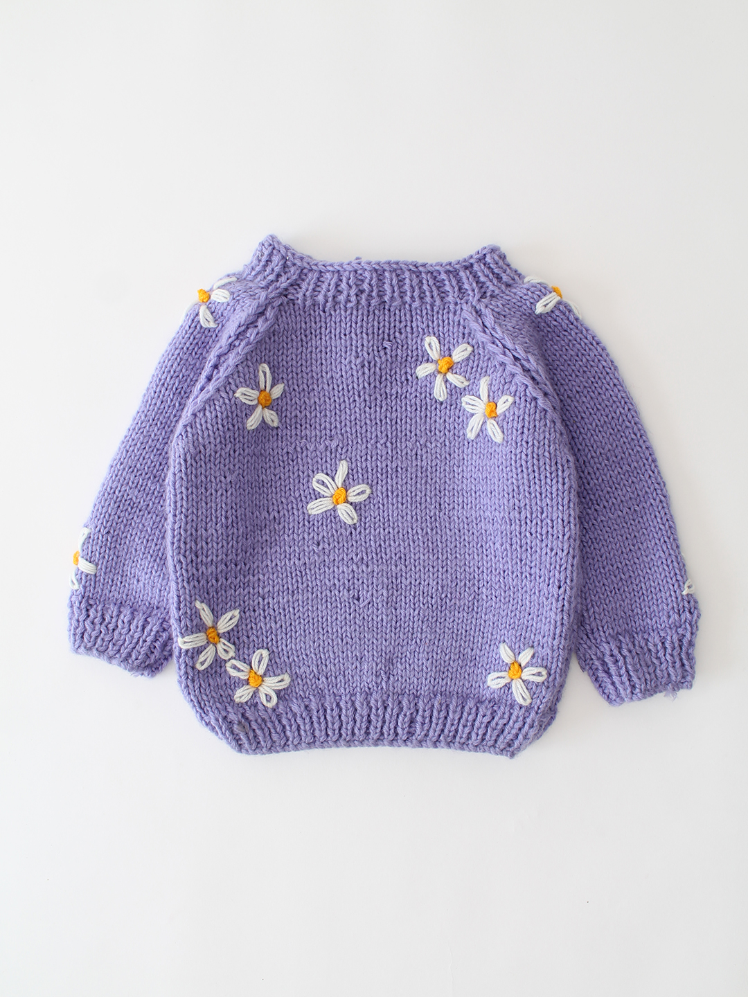 Woonie Handknitted Daisy Embroidered Sweater - Lavender