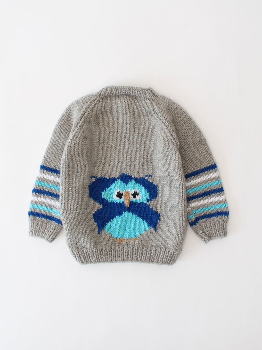 Woonie Handknitted Intarsia Owl Sweater - Grey