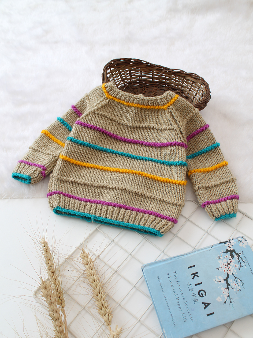Woonie Handknitted Striped Sweater - Beige