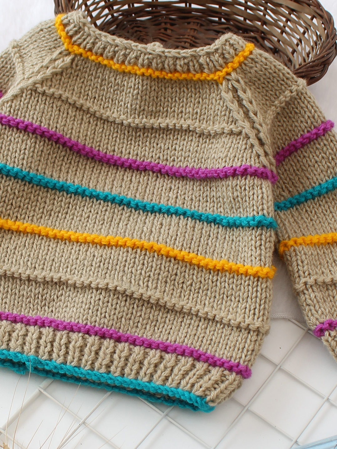 Woonie Handknitted Striped Sweater - Beige