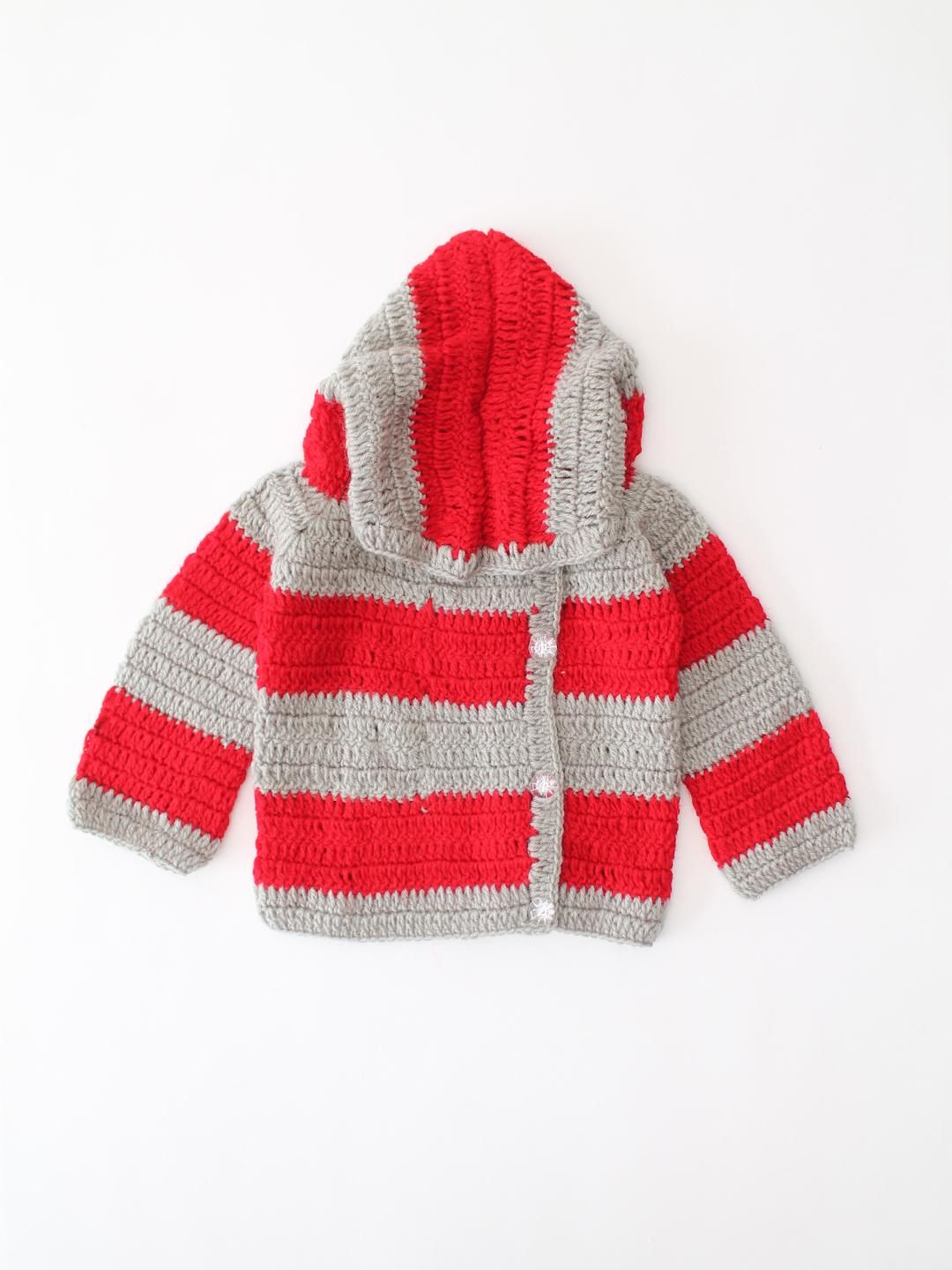Woonie Crochet Stirped Hooded Sweater - Red