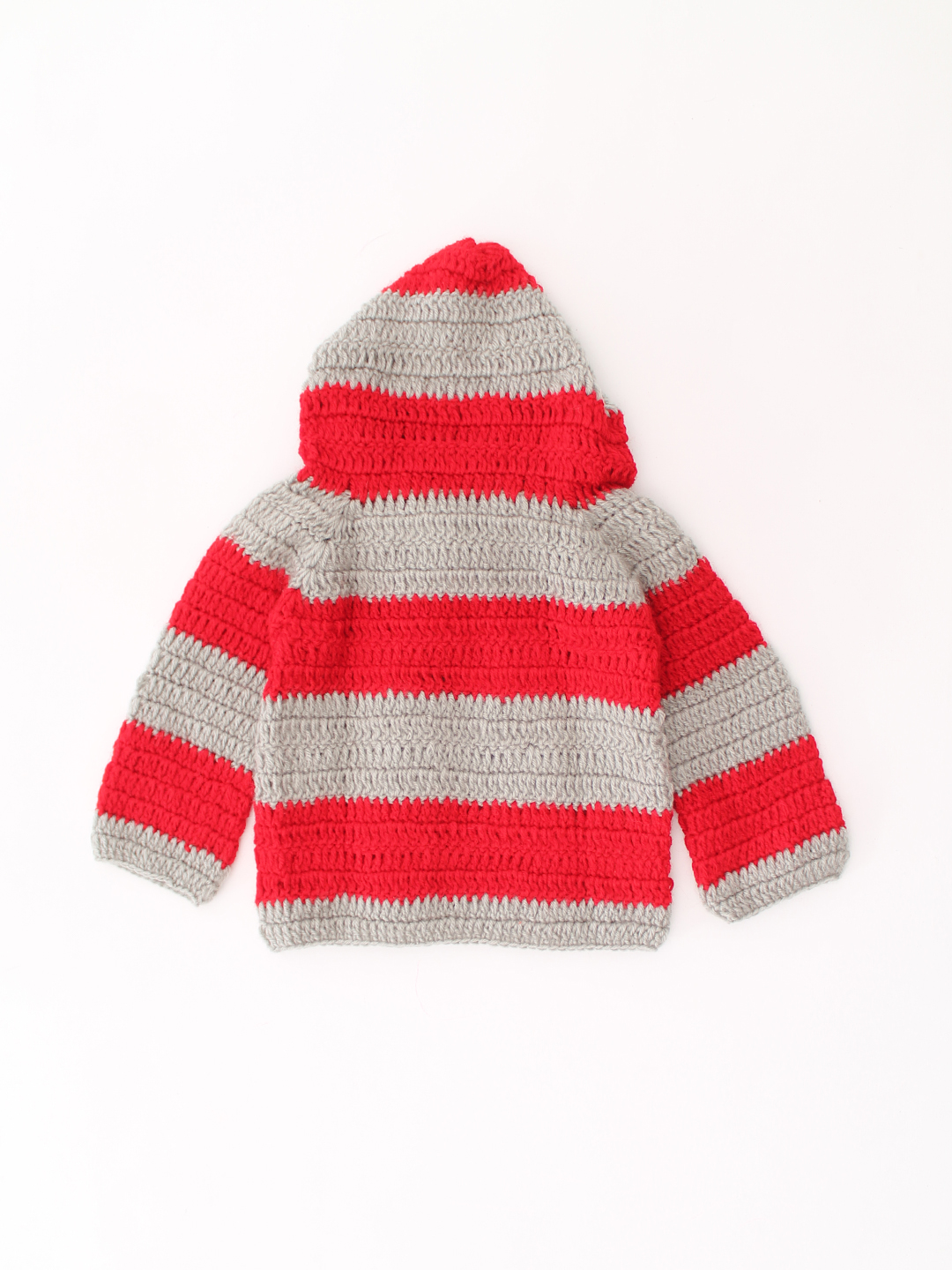 Woonie Crochet Stirped Hooded Sweater - Red