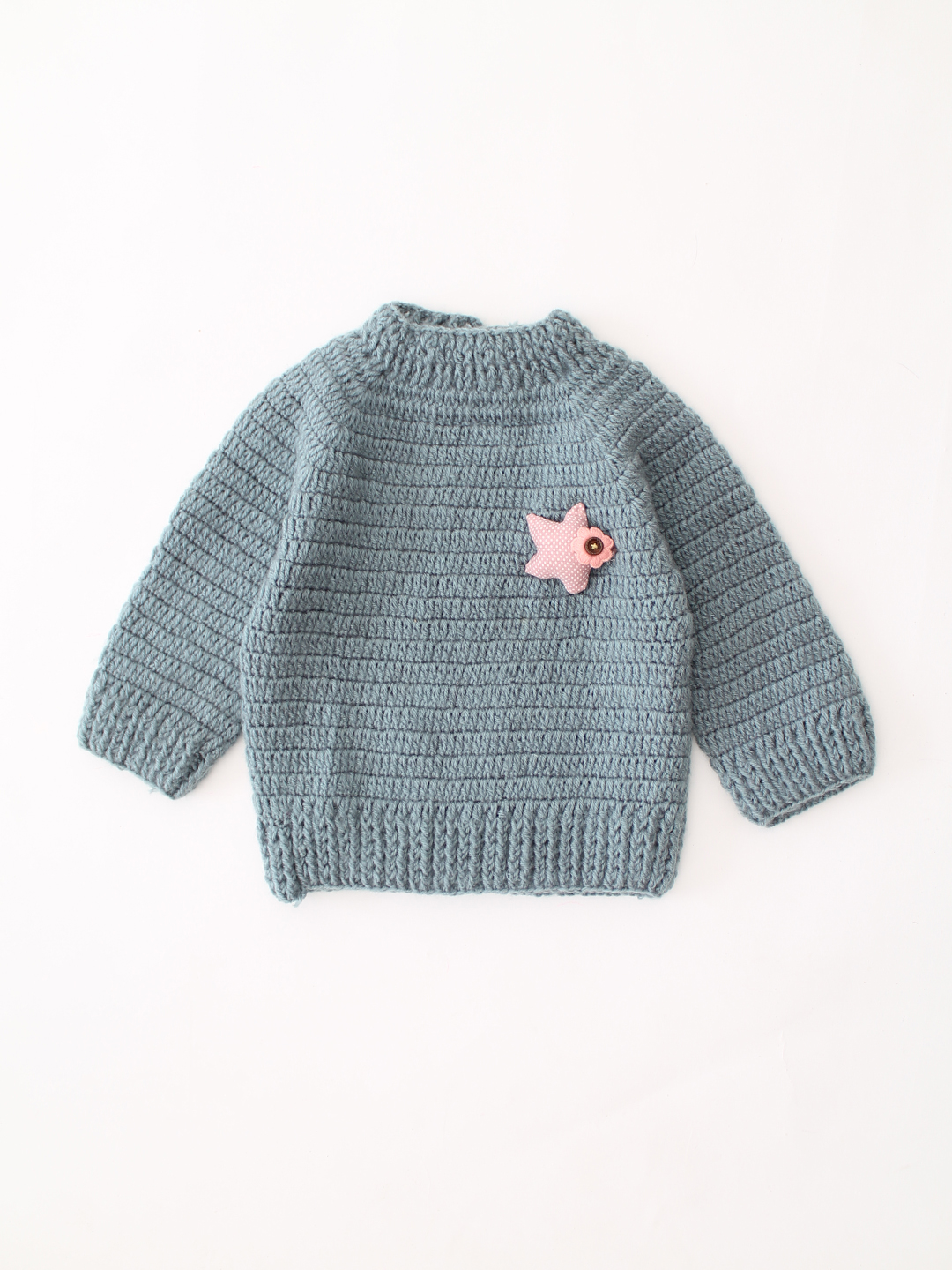 Woonie Crochet Star Applique Sweater - Grey
