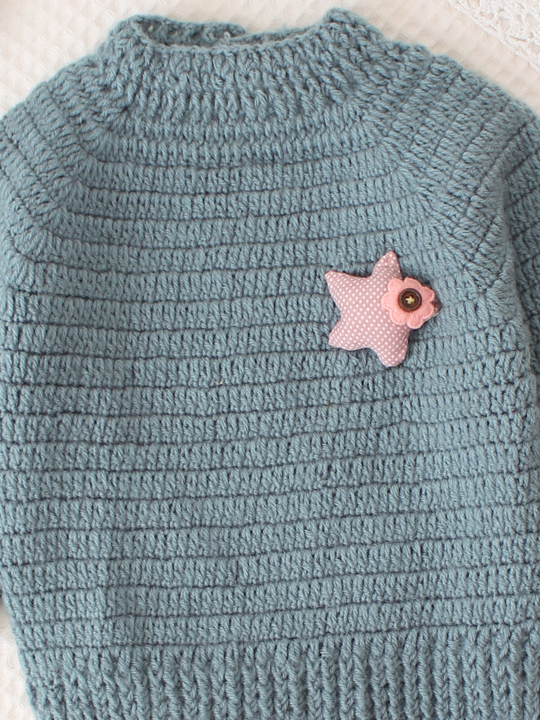 Woonie Crochet Star Applique Sweater - Grey