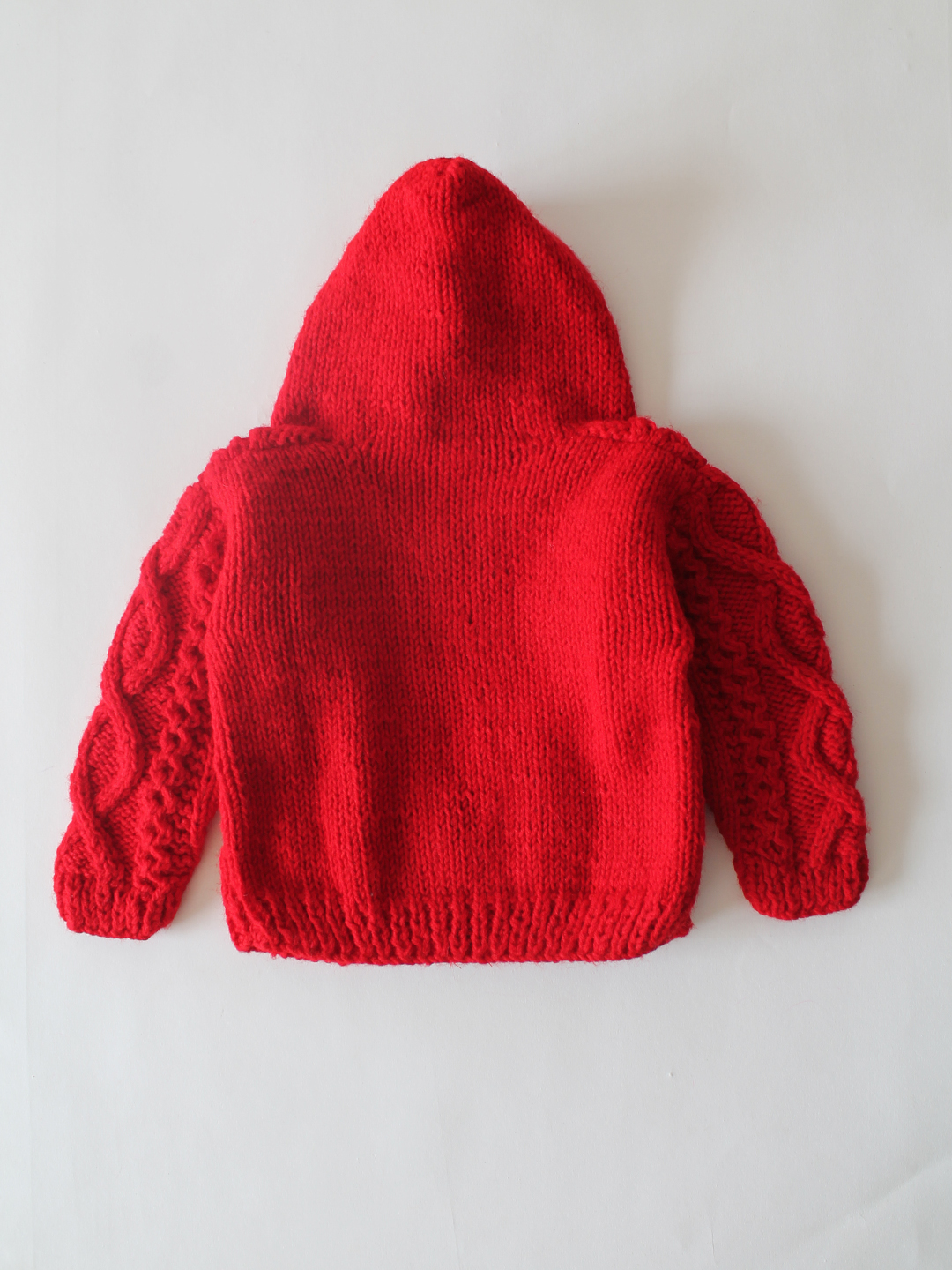 Woonie Handknitted Hooded Cable Design Sweater - Red