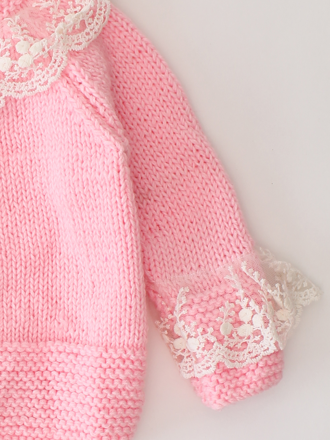 Woonie Handknitted Lace Detail Cardigan - Pink