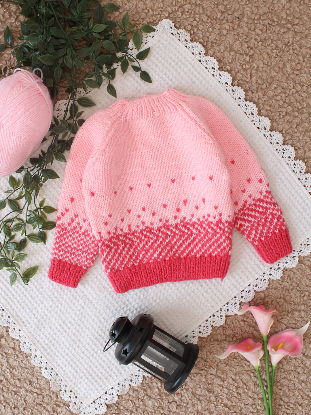 Woonie Handknitted Self Design Sweater - Pink