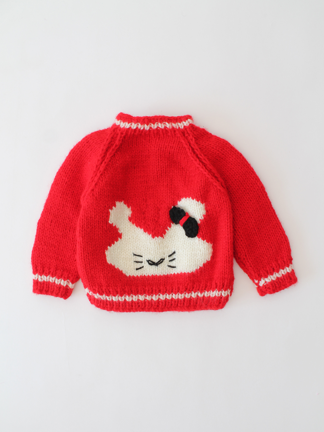 Woonie Handknitted Intarcia Bunny Design Sweater - Red