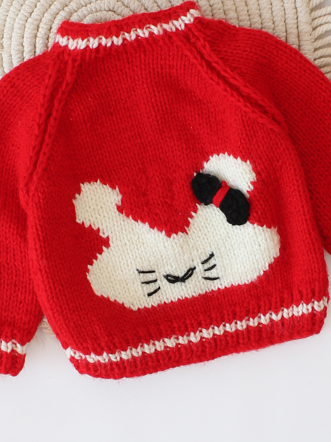 Woonie Handknitted Intarcia Bunny Design Sweater - Red