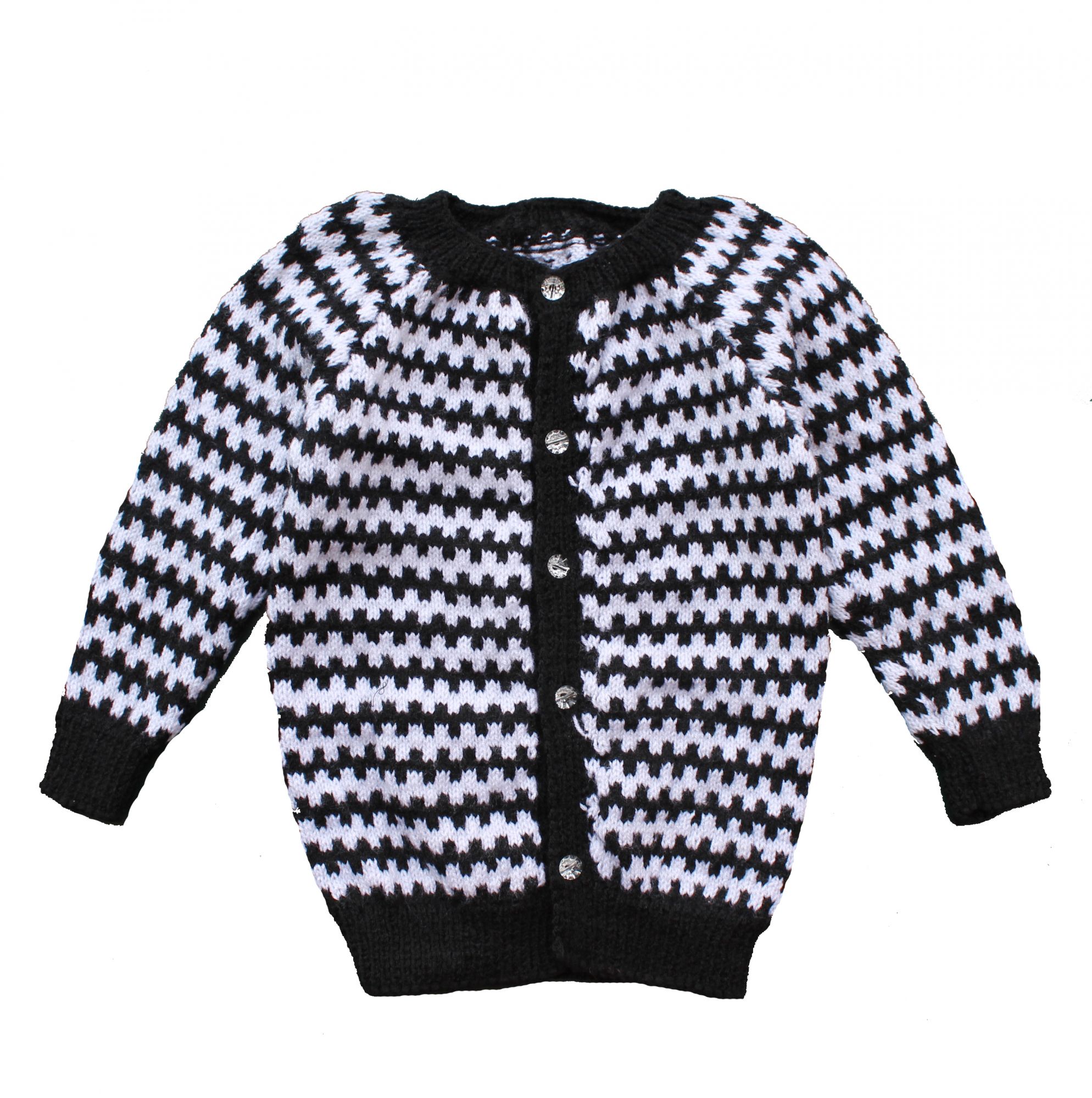 Woonie Handmade Black and White Striped Sweater for Kids