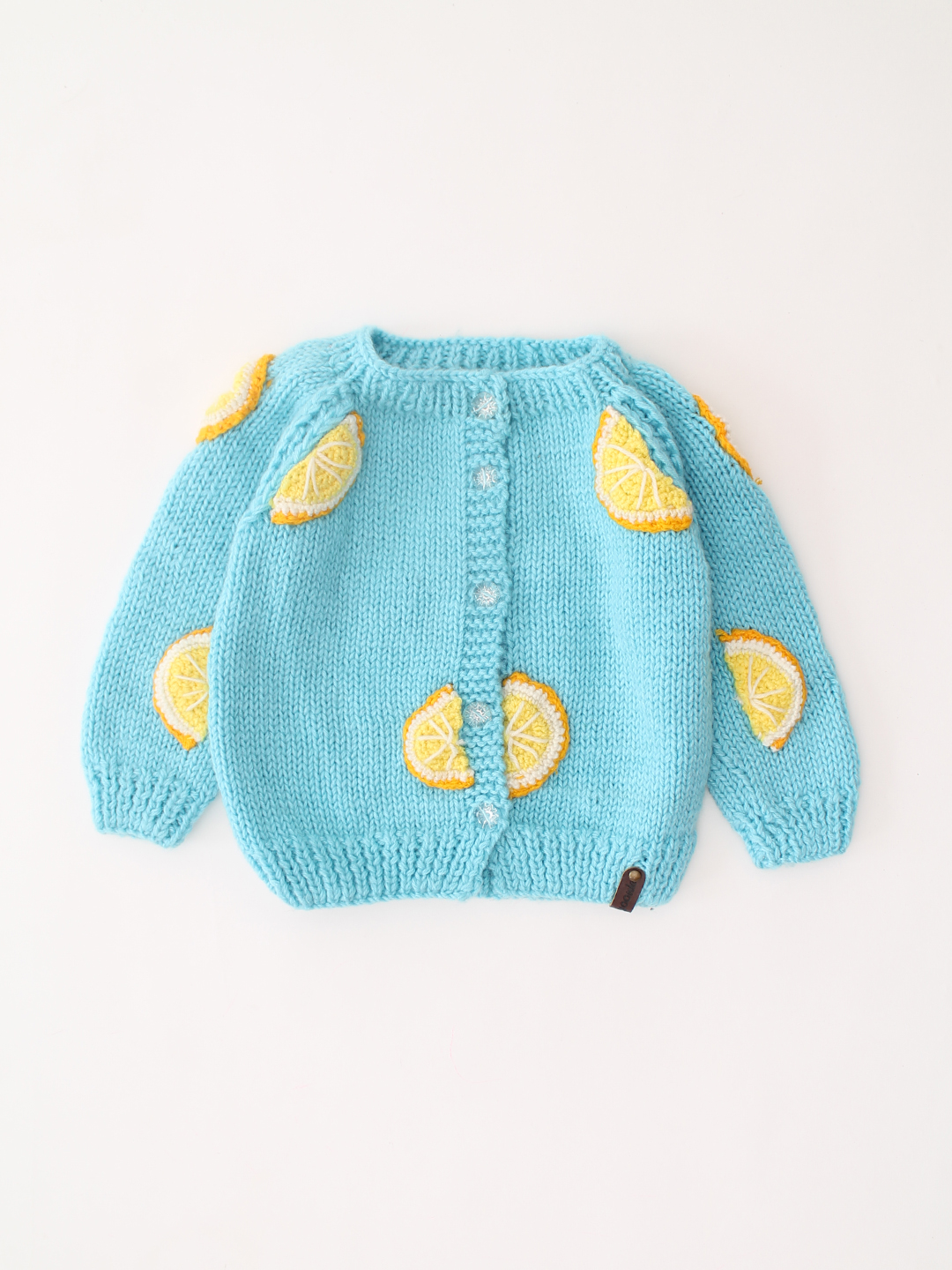 Woonie Handknitted Fruity Applique Cardigan - Blue