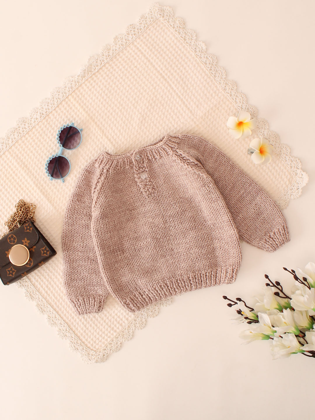 Woonie Handknitted Embroidered A Alphabet Sweater - Beige