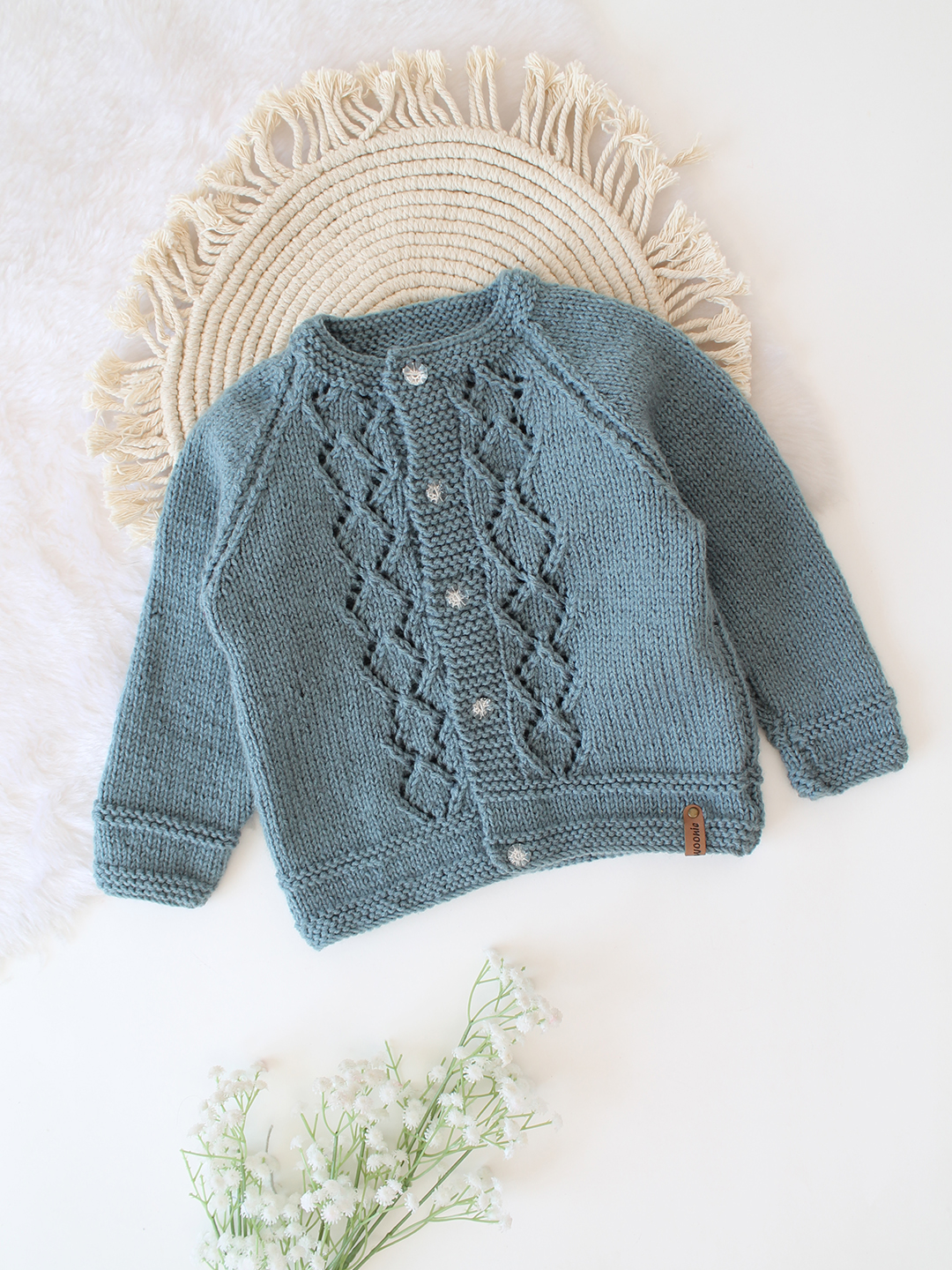Woonie Handknitted Self Design Cardigan - Grey