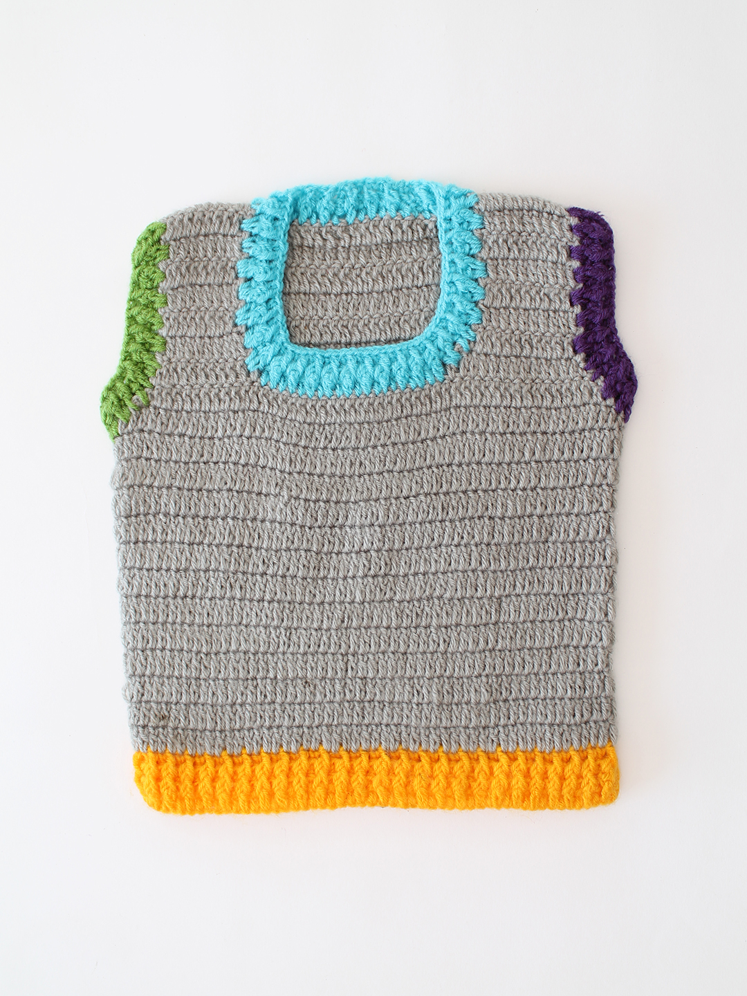 Woonie Crochet Multicolored Border Sweater Vest - Grey