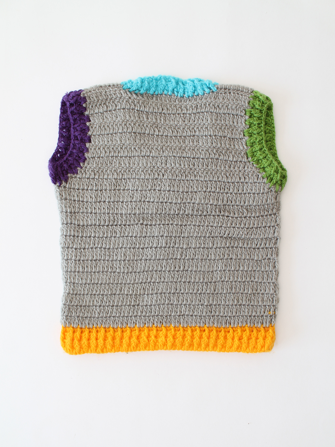 Woonie Crochet Multicolored Border Sweater Vest - Grey