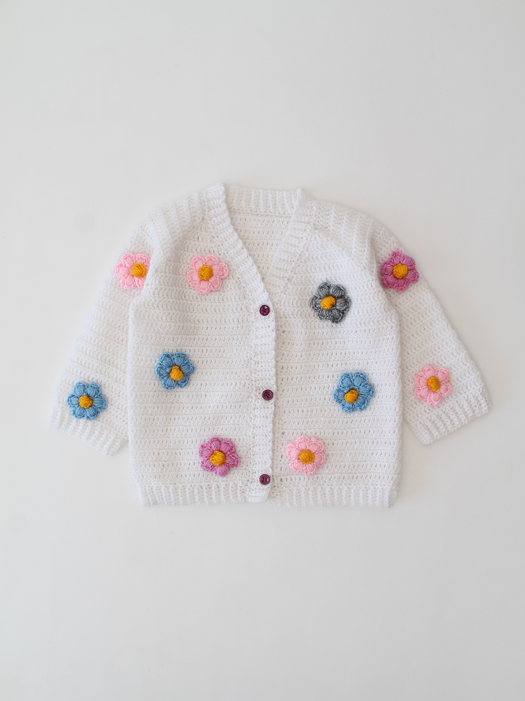 Woonie Crochet Floral Applique Detailed Cardigan - White
