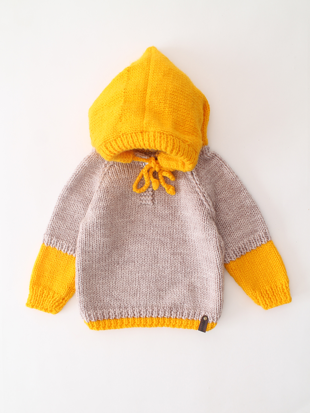 Woonie Handknitted Hooded Colorblocked Sweater - Beige