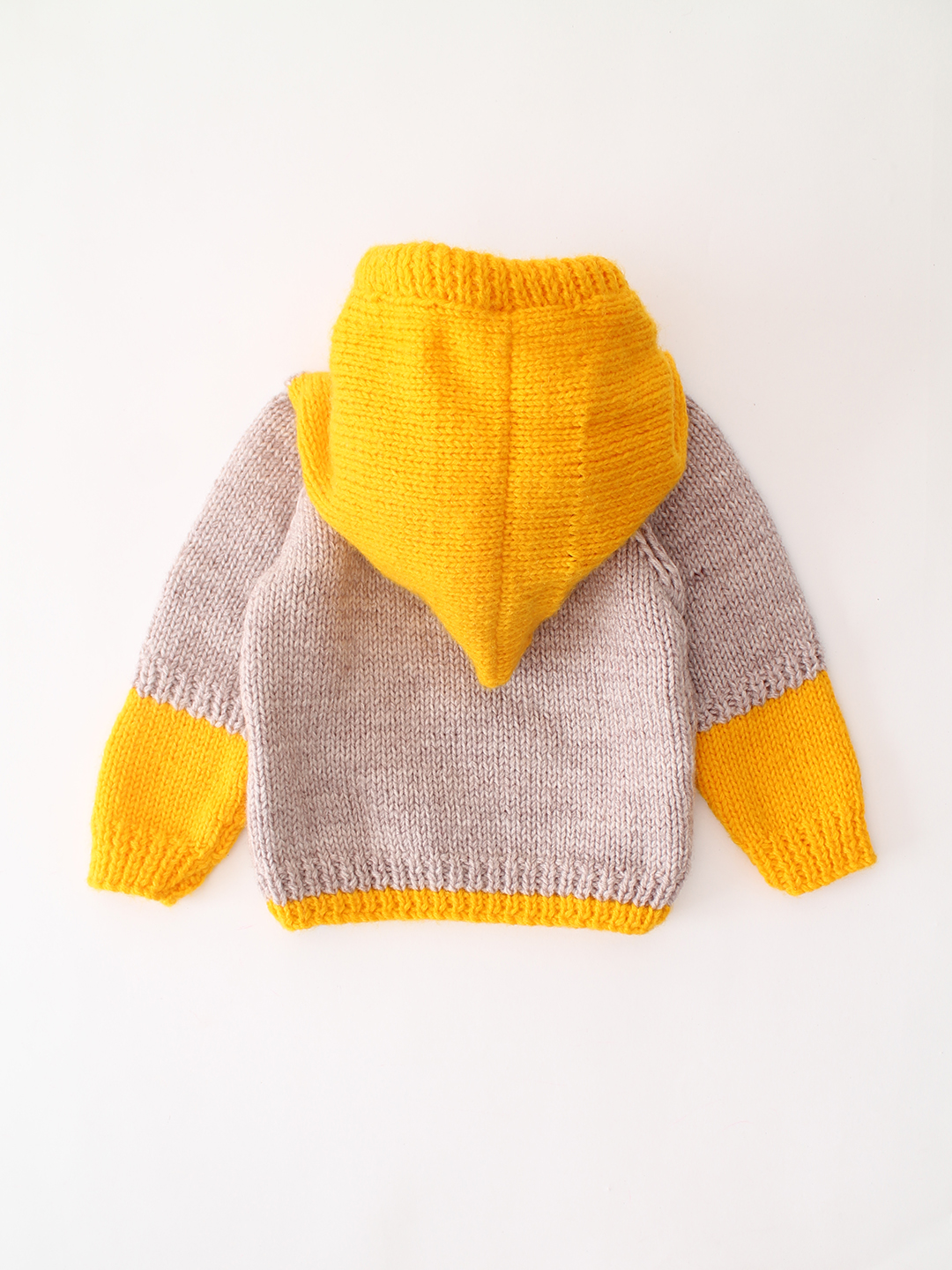 Woonie Handknitted Hooded Colorblocked Sweater - Beige