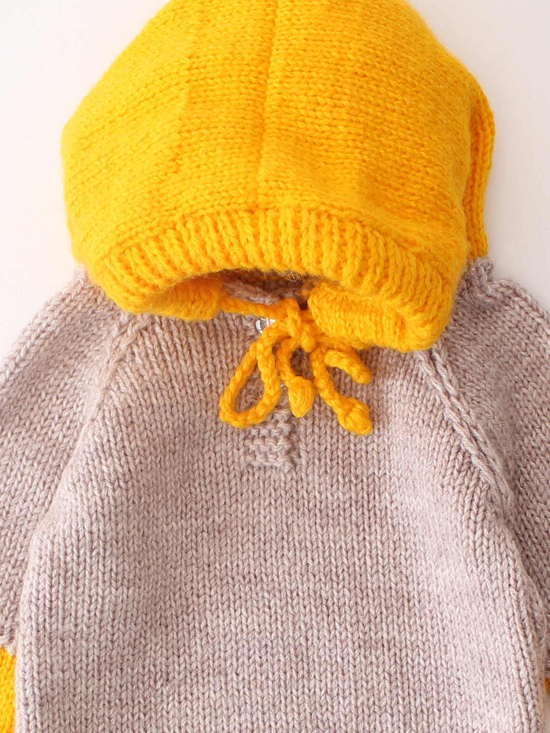 Woonie Handknitted Hooded Colorblocked Sweater - Beige