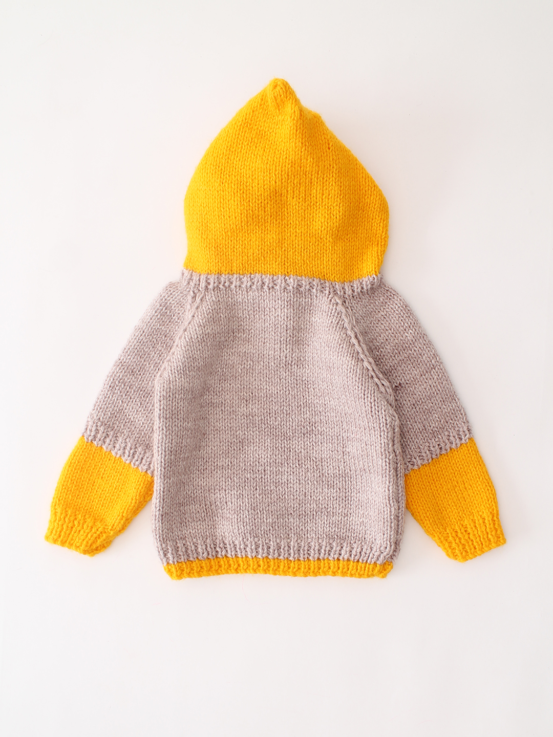 Woonie Handknitted Hooded Colorblocked Sweater - Beige