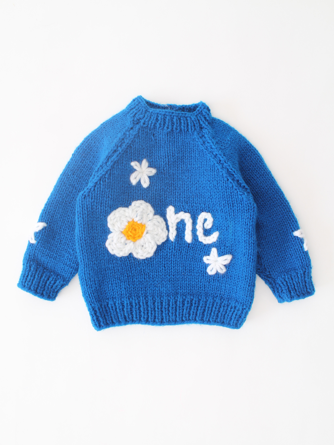 Woonie Handknitted Embroidered One Text Sweater - Blue
