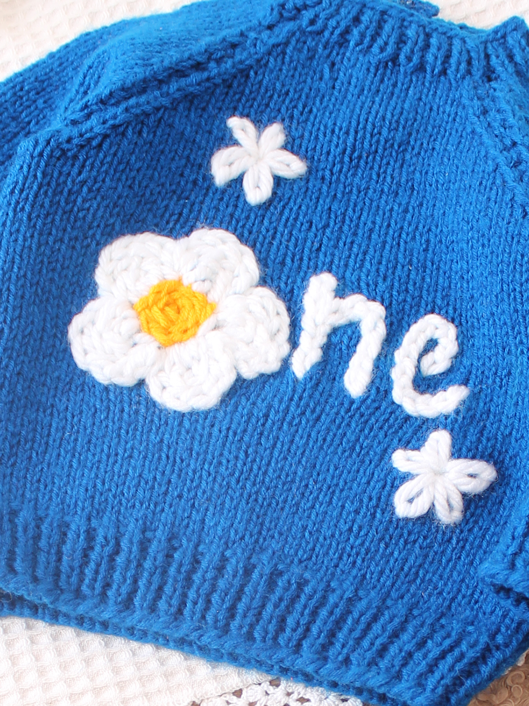 Woonie Handknitted Embroidered One Text Sweater - Blue