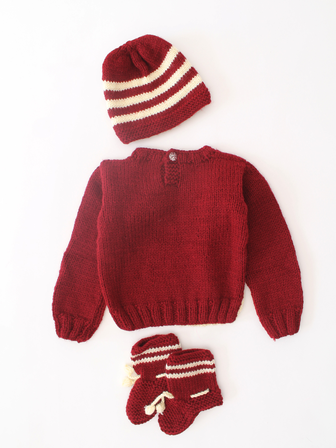 Woonie Handknitted Penguin Design Sweater with Cap and Socks - Maroon