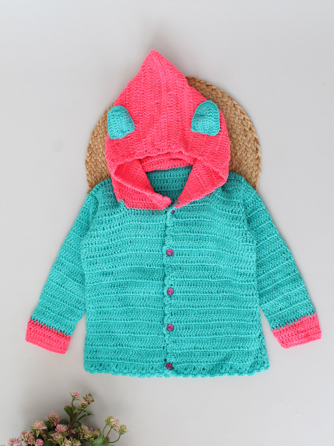 Woonie Handmade Turquoise Hood Sweater for Kids