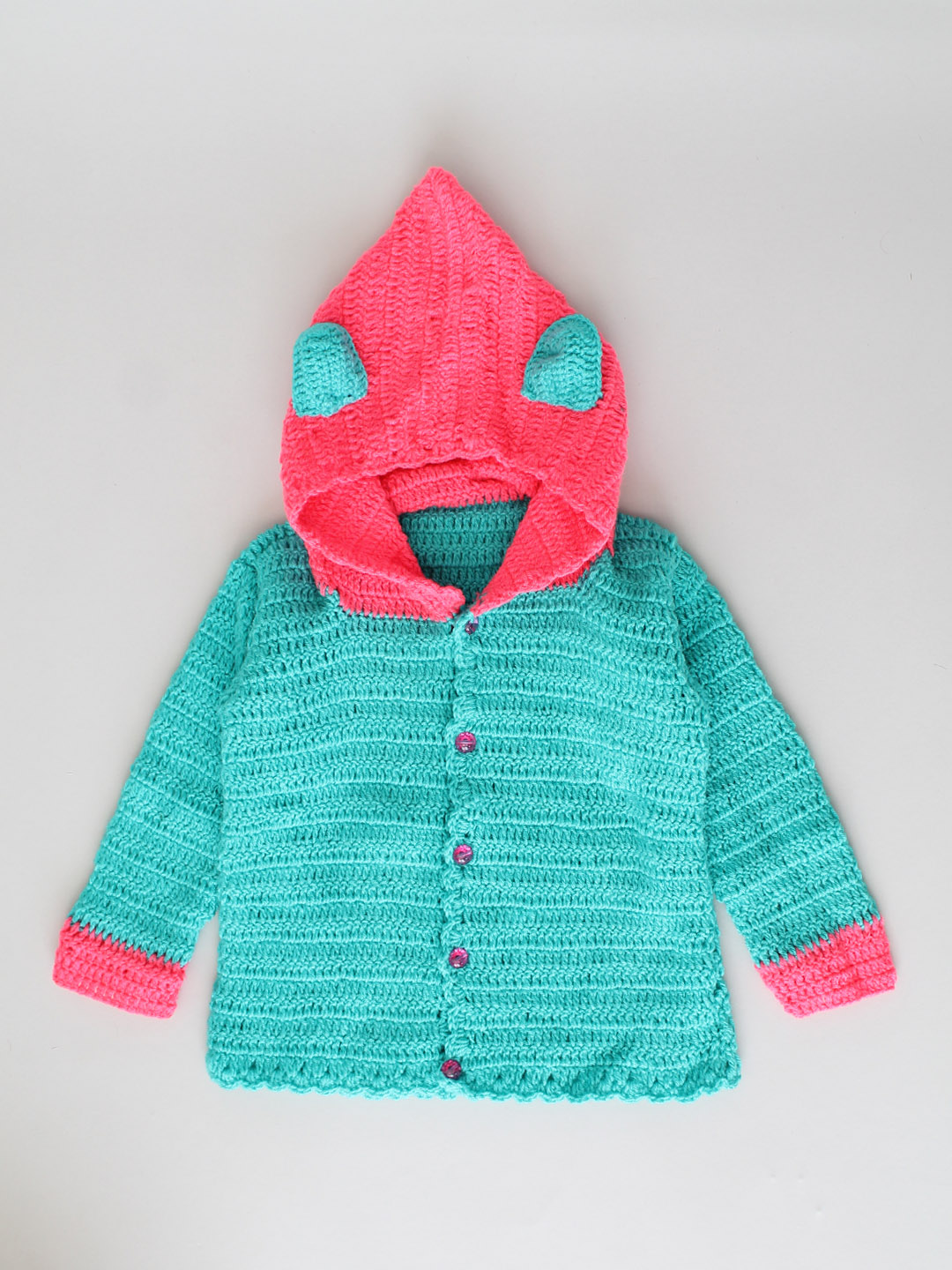 Woonie Handmade Turquoise Hood Sweater for Kids